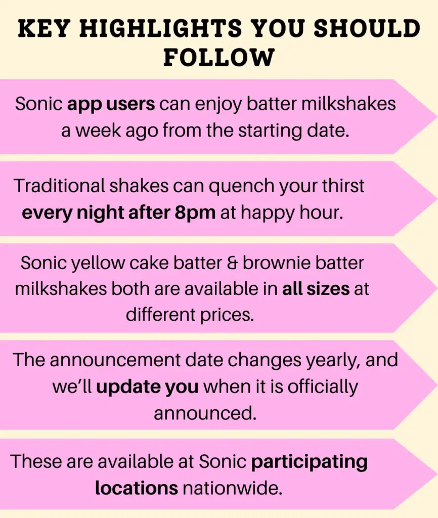 Sonic yellow cake batter shake and brownie batter shake banner with instructions
